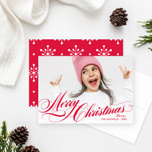 Frohe Weihnachten Roter Flourish-Schriftzug Foto