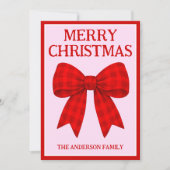 Frohe Weihnachten Roter Gingham-Bogen (Vorderseite)