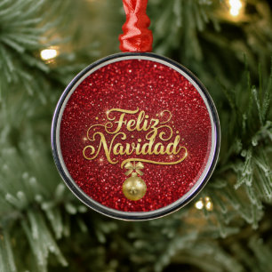 Frohe Weihnachten, roter Glitter, Ornament Aus Metall