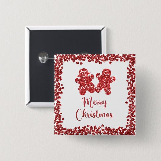 Frohe Weihnachten Roter Glitzer Button (Vorne & Hinten)