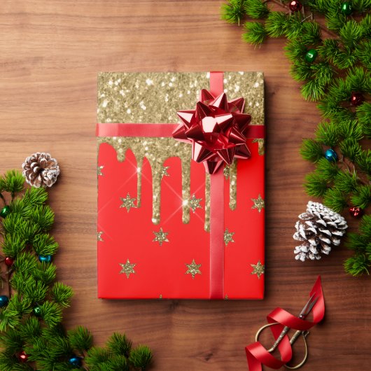 Frohe Weihnachten - roter Glitzer Geschenkpapier (Feiertagsgeschenk)