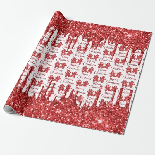 Frohe Weihnachten Roter Glitzer Geschenkpapier (Ungerollt)