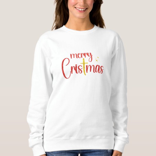 Frohe Weihnachten Roter Glitzer Gold Christlich Cr Sweatshirt (Vorderseite)