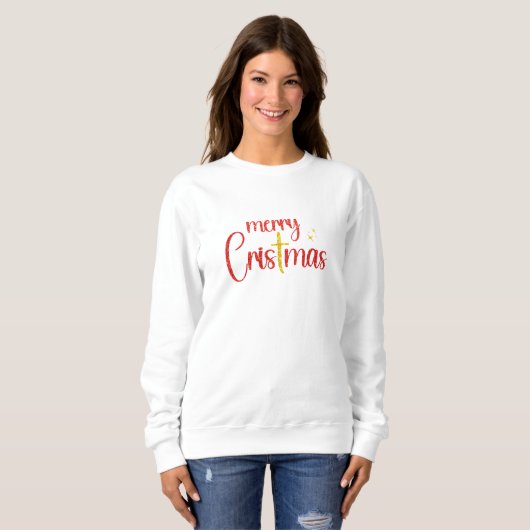 Frohe Weihnachten Roter Glitzer Gold Christlich Cr Sweatshirt (Vorne ganz)