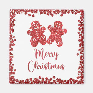 Frohe Weihnachten Roter Glitzer Magnet