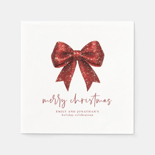 Frohe Weihnachten Roter Glitzer Name Coquette Bow Serviette (Vorderseite)