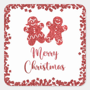 Frohe Weihnachten Roter Glitzer Quadratischer Aufkleber