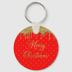 Frohe Weihnachten - roter Glitzer Schlüsselanhänger