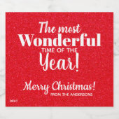 Frohe Weihnachten Roter Glitzer Sparkling Weinsieg Schaumweinetikett (Einzelnes Label)