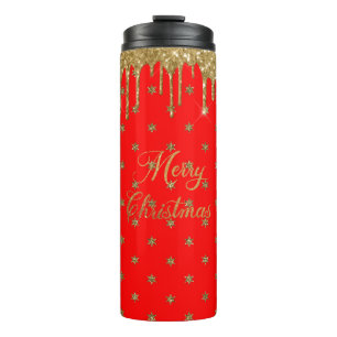 Frohe Weihnachten - roter Glitzer Thermosbecher