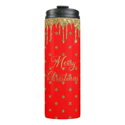 Frohe Weihnachten - roter Glitzer Thermosbecher (Vorderseite)