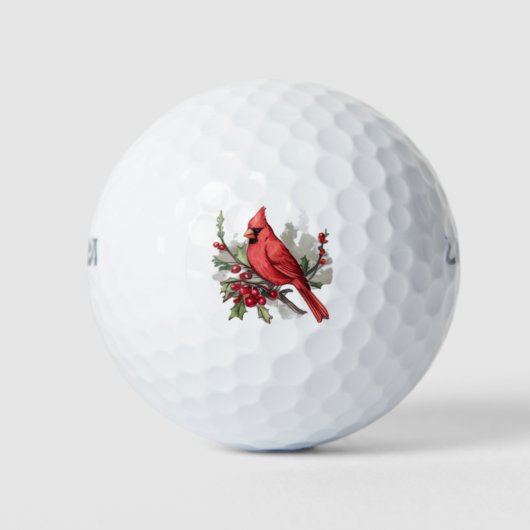 Frohe Weihnachten Roter Kardinal & Beeren Golfball (Vorderseite)