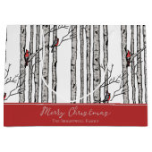 Frohe Weihnachten Roter Kardinal Bird & Birch Tree Große Geschenktüte (Vorderseite)