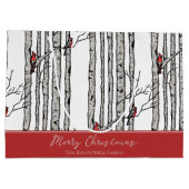Frohe Weihnachten Roter Kardinal Bird & Birch Tree Große Geschenktüte (Rückseite)