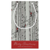 Frohe Weihnachten Roter Kardinal Bird & Birch Tree Kleine Geschenktüte (Rückseite)