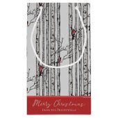 Frohe Weihnachten Roter Kardinal Bird & Birch Tree Kleine Geschenktüte (Rückseite)