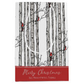 Frohe Weihnachten Roter Kardinal Bird & Birch Tree Mittlere Geschenktüte (Vorderseite)