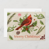 Frohe Weihnachten Roter Kardinal Postkarte (Vorne/Hinten)