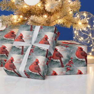 Frohe Weihnachten Roter Kardinal und Beeren Geschenkpapier