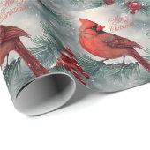 Frohe Weihnachten Roter Kardinal und Berries Geschenkpapier (Rolleneckpunkt)