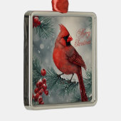 Frohe Weihnachten Roter Kardinal und Berries Ornament Aus Metall (Rechts)