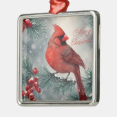 Frohe Weihnachten Roter Kardinal und Berries Ornament Aus Metall (Links)
