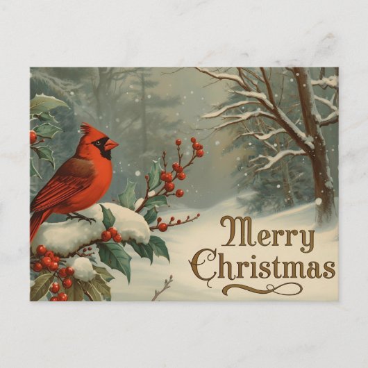 Frohe Weihnachten Roter Kardinal und Winterbeeren (Vorderseite)