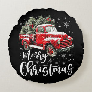 Frohe Weihnachten Roter LKW Familien-Weihnachtsanz Rundes Kissen