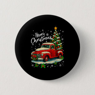 Frohe Weihnachten Roter LKW Lustiger Weihnachtsbau Button