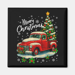Frohe Weihnachten Roter LKW Lustiger Weihnachtsbau Magnet