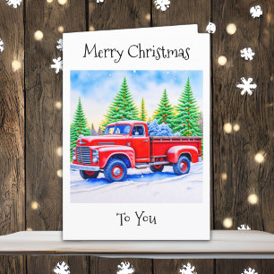 Frohe Weihnachten   Roter LKW mit Tannenbäumen