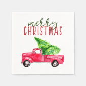 Frohe Weihnachten Roter LKW Pine Tree Rustikal Serviette (Vorderseite)
