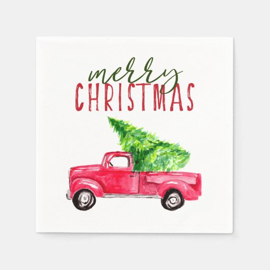 Frohe Weihnachten Roter LKW Pine Tree Rustikal Serviette (Vorderseite)