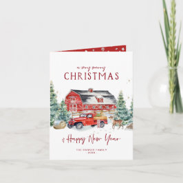 Frohe Weihnachten | Roter LKW Urlaub in Aquarell