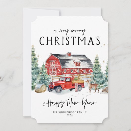 Frohe Weihnachten | Roter LKW Urlaub in Aquarell (Vorderseite)