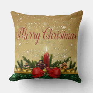 Frohe Weihnachten,Roter Schleifenkerze,Tannenzweig Kissen