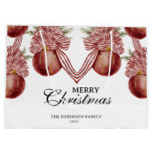 Frohe Weihnachten Roter Streifen Ornament Urlaub Große Geschenktüte (Rückseite)