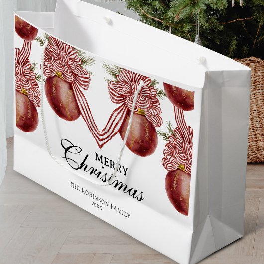Frohe Weihnachten Roter Streifen Ornament Urlaub Große Geschenktüte