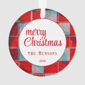 Frohe Weihnachten Roter Strick Knitting Familie Fo Ornament (Rückseite)