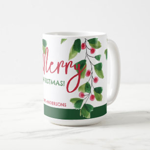 Frohe Weihnachten Roter und Grüner Wasserfarben-Kr Kaffeetasse