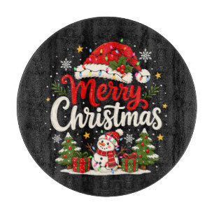 Frohe Weihnachten Roter Weihnachtsmann Schneemann Schneidebrett