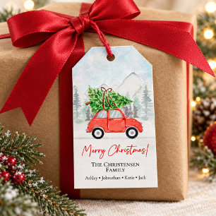 Frohe Weihnachten Rotes Auto Weihnachtsbaum Gesche Geschenkanhänger