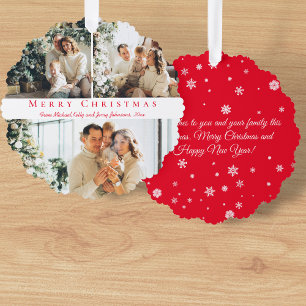 Frohe Weihnachten rotes Drehbuch 3 Fotos Collage C Ornament Karte