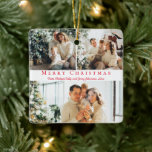Frohe Weihnachten rotes Drehbuch 3 Fotos Collage F Keramikornament<br><div class="desc">Hintergrund Fotos von freepik.com stilvolle Weihnachtsschrift Rot Drehbuch drei Fotos Familie Collage Ornament Card</div>