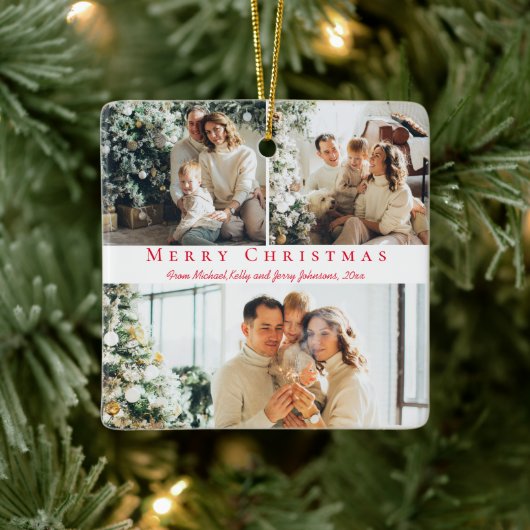 Frohe Weihnachten rotes Drehbuch 3 Fotos Collage F Keramikornament (Baum)