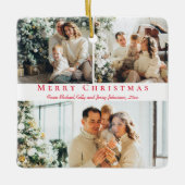 Frohe Weihnachten rotes Drehbuch 3 Fotos Collage F Keramikornament (Vorderseite)