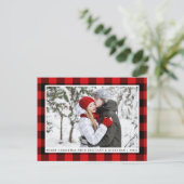 Frohe Weihnachten Rotes Kariertes Couple Foto Postkarte (Stehend Vorderseite)