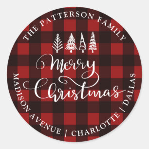 Frohe Weihnachten Rotes Kariertes Muster Rücksende Runder Aufkleber