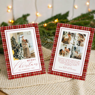 Frohe Weihnachten Rotes Karo Fünf Familienfoto