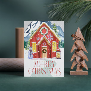 Frohe Weihnachten Rotes Landhaus Berg Schnee Puzzle